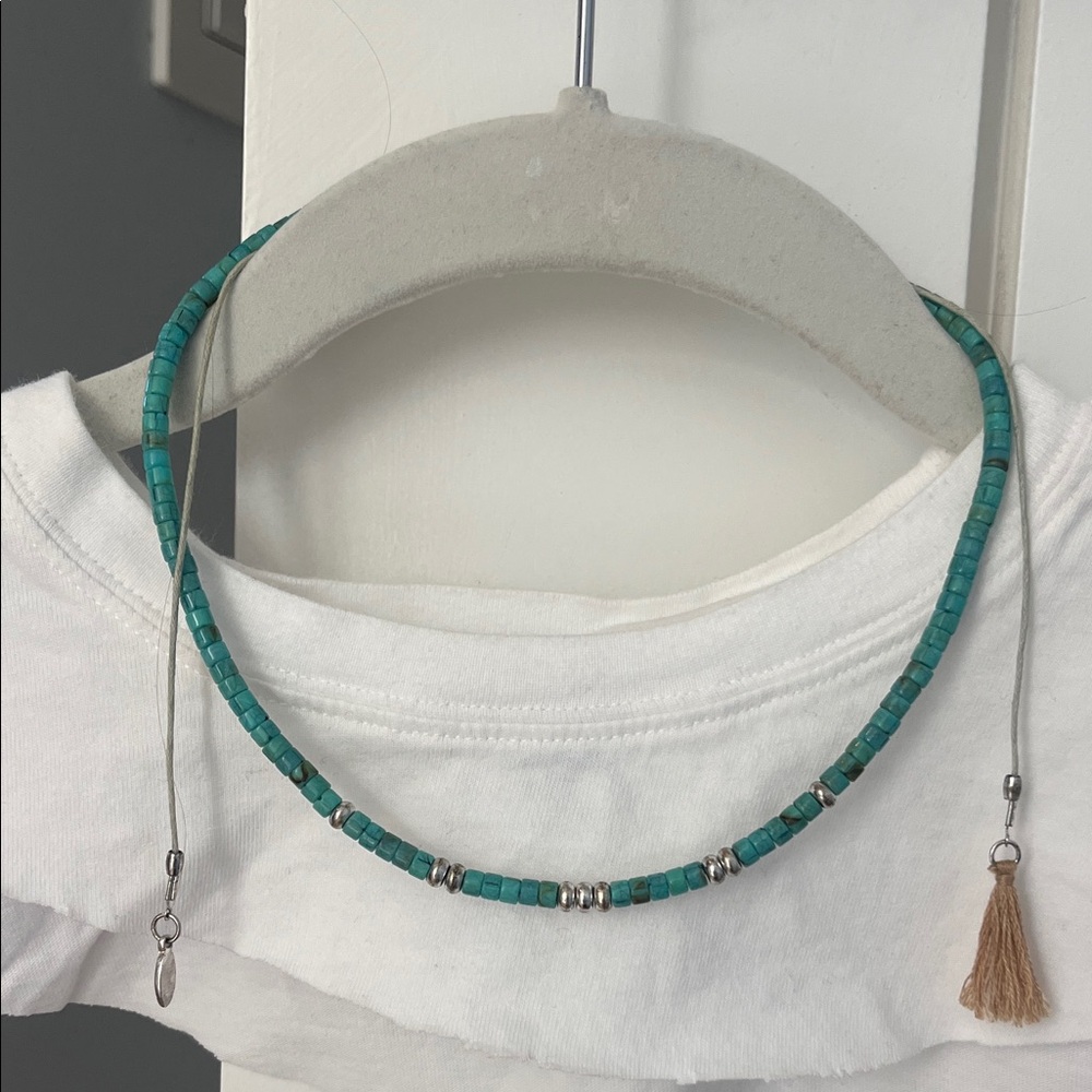 Turquoise Beaded Necklace with Silver Accents